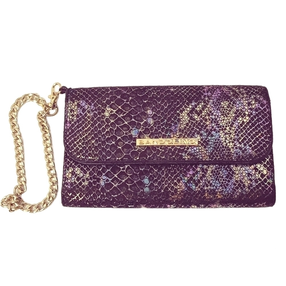 BANDOLINO Oil Slick Snake Skin Wristlet Wallet Clutch Cell Phone Case w/ Chain